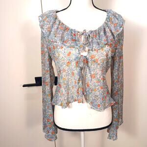 Dizzy-Lizzie sheer peasant top bell sleeves sz M bohemian Romantic Cottagecore